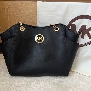 Michael Kors Black Shoulder Bag with Gold Accents